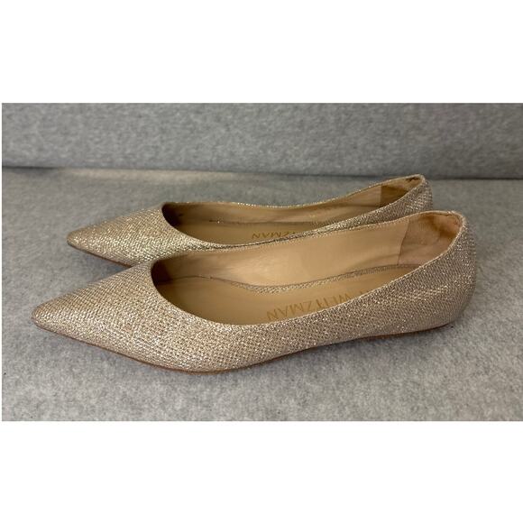 Stuart Weitzman Emilia Pointed Toe Flat Glitter Poudre New Noir 6.5M Excellent - Picture 4 of 10